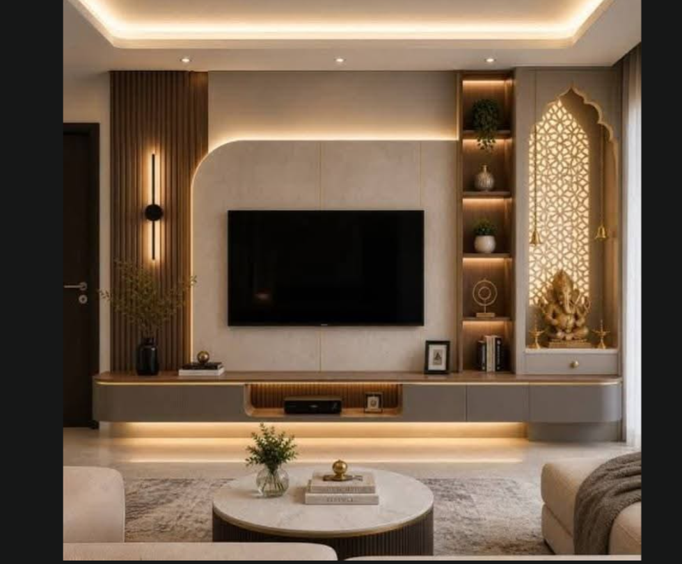 جدار تلفاز في مجلس معاصر